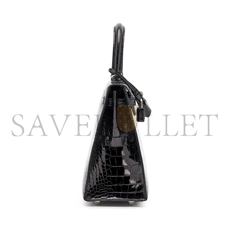 H**mes master black shiny alligator kelly 25 sellier palladium hardware (25*17*7cm)
